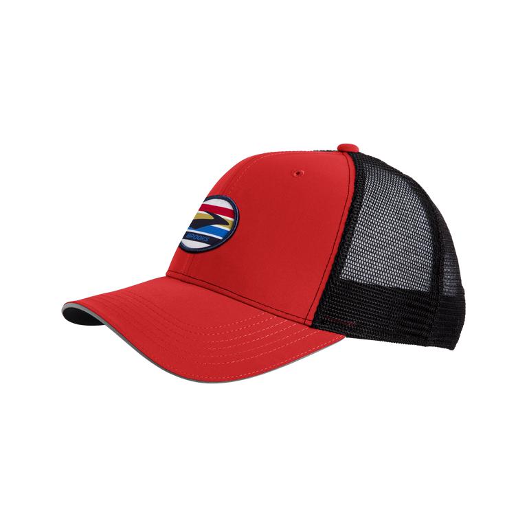 Brooks Men's DISCOVERY TRUCKER Running Hat - Jamberry/Red/Path Stripe - Canada (RMXUC-4956)